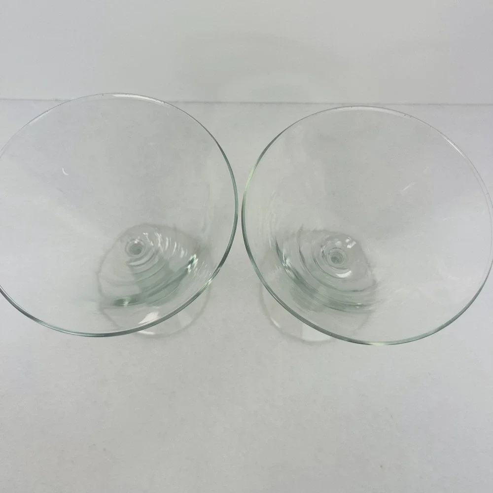 Set of 2 Clear Martini Glasses Stacked Ball Bubble Stem Cocktail Barware 7.25in
